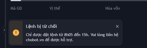 Đặt Lệnh Thất Bại